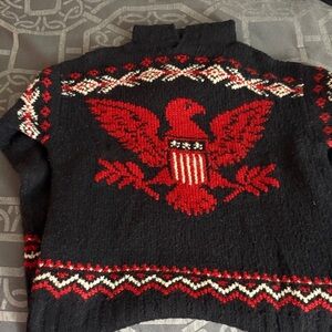 Polo by Ralph Lauren Black Sweater with Red and White Eagle Motif